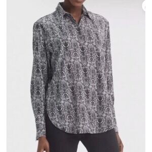 MM Lafleur The Blake Shirt Rococo Print Button Up Size XS Navy & White Career